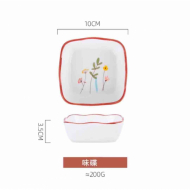 YSH萌兔一家4寸荷口方调味碟釉中彩*12